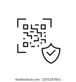 Qr-code with security symbol. Shield and checkmark. Secure protected payment service. Pixel perfect, editable stroke
