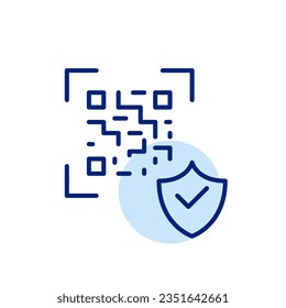 Qr-code with security symbol. Shield and checkmark. Secure protected payment service. Pixel perfect icon