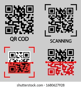 QR-code symbol. Minimal qr code scan badge. Icon set purchase by scanning qr code. Concept of technology for instant payment or tech pay method without money. Vector 