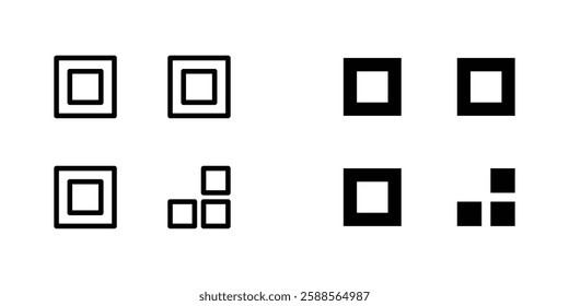 Qrcode vectors icons set in filled and strokes on white background