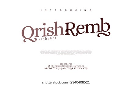 Qrishremb premium luxury elegant alphabet letters and numbers. Elegant wedding typography classic serif font decorative vintage retro. Creative vector illustration