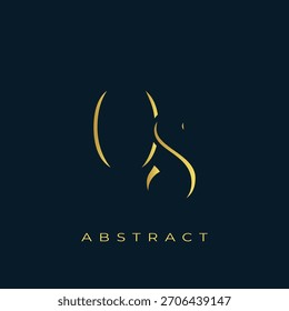 QS Abstractas diseño de logotipo dorado. Abstractas composición de símbolos de oro sobre un fondo azul marino oscuro