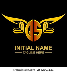 QS Golden Wing Emblem Logo with elegant gold wings, sleek and modern design. Ideal for branding, creative projects, luxury businesses, or artistic ventures.