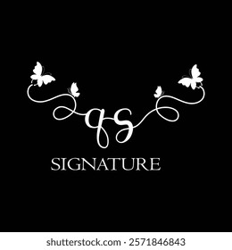 QS Handwritten initial letter, QS simple signature vector logo with butterfly shape variation, beauty, photography letter logo design. Q S