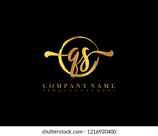 QS initial handwriting logo circle template vector
