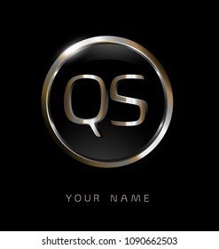 QS initial letters with circle elegant logo golden silver black background