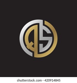 QS initial letters looping linked circle elegant logo golden silver black background