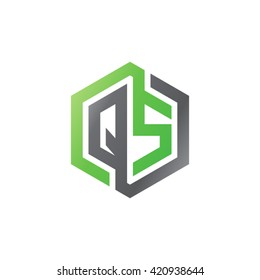 QS initial letters looping linked hexagon logo black gray green