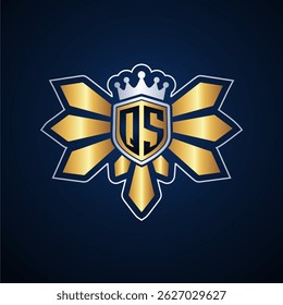 QS initial letters monogram logo for gaming with shield and eagle wing