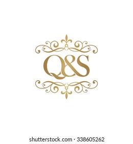 Q&S Initial logo. Ornament ampersand monogram golden logo