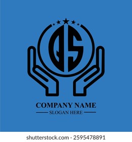 QS initials held within hands, symbolizing trust and protection. The circle represents unity, while stars highlight excellence and ambition.