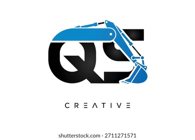 QS, qs Letter Excavator Construction Logo for Engineering and Industrial Company Branding