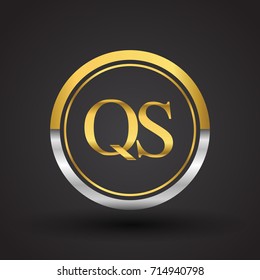 QS Letter logo in a circle, gold and silver colored. Vector design template elements for your business or company identity.