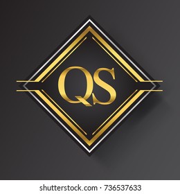 QS Letter logo in a square shape gold and silver colored geometric ornaments.
