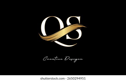 Logotipo del monograma de la letra de QS – marca elegante de la letra del trazo del cepillo del oro para la marca de lujo, moda, diseño de la identidad de la boutique Premium
