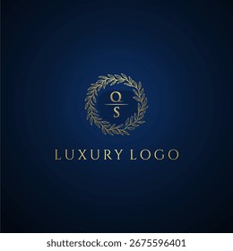 QS carta monograma casamento de luxo com criativo círculo folha ouro