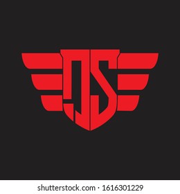 QS Logo monogram with emblem and wings element design template on red colors