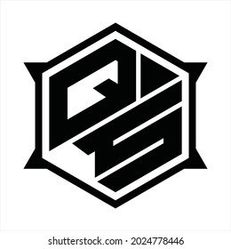 Monograma del logotipo QS con hexágono y plantilla de diseño de forma nítida