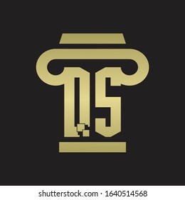 QS Logo monogram with pillar style design template with gold colors