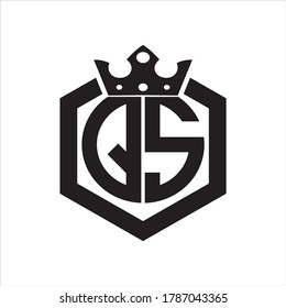 QS Logo monogram rounded by hexagon shape with crown design template on white background