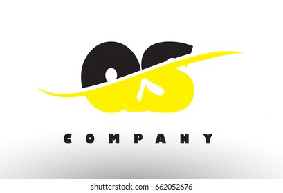 QS Q S  Black and Yellow Letter Logo with White Swoosh and Curved Lines.