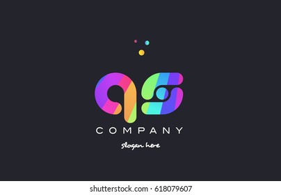 qs q s  creative rainbow green orange blue purple magenta pink artistic alphabet company letter logo design vector icon template