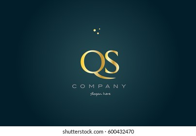 qs q s  gold golden luxury product metal metallic alphabet company letter logo design vector icon template green background