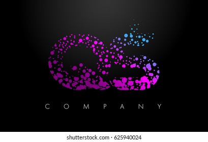 QS Q S Letter Logo with Purple Blue Particles and Bubble Dots Design Vector.