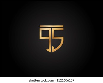QS shield shape Letter Design in gold color
