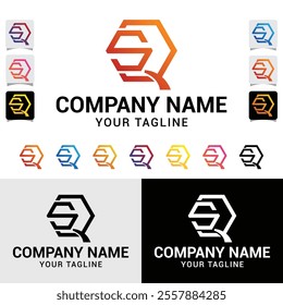 QS, SQ letter initial modern polygonal shaped style vector typography logo design template