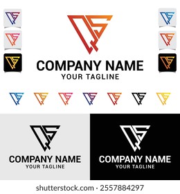 QS, SQ letter initial modern triangle-shaped style vector typography logo design template