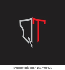 QT Abstract logo monogram with shield elements isolated on black background