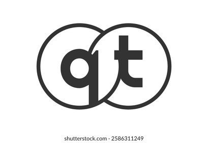 QT business company emblem with outline rounds and letters q t. Logo template of two merged circles for brand identity, logotype. Vector Infinity symbol  and technology sign.