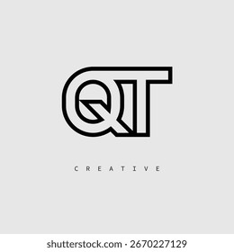 Logotipo de letra criativa QT - Monograma de linha mínima em contorno preto para design de identidade de marca moderno.