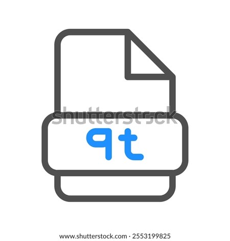 Qt file document icon, video file symbol with bright colored outline details