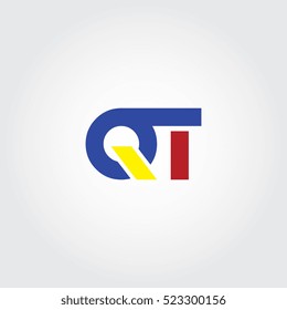 QT flat initial letter logo combining yellow, blue and red