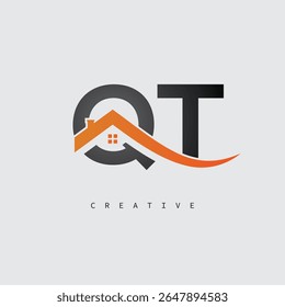 QT House Letter Logo – Creative Real Estate Monogram with Roof Shape and Home Icon for Property, Architecture and Modern Branding Identity