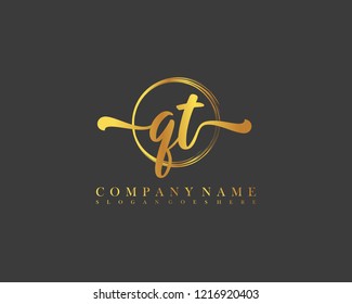 QT initial handwriting logo circle template vector