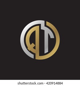 QT initial letters looping linked circle elegant logo golden silver black background