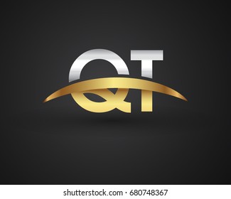 QT initial logo company name colored gold and silver swoosh design. vector logo for business and company identity.
