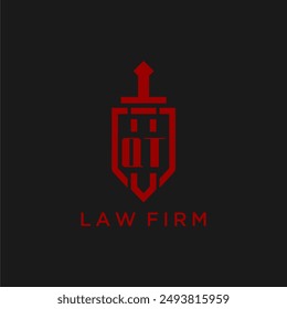 QT initial monogram for law firm with sword and shield logo image