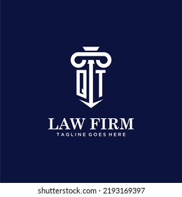 QT initial monogram logo lawfirm with pillar design