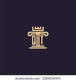 QT initial monogram logo for lawfirm with pillar  crown image design