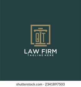 QT initial monogram logo for lawfirm with pillar design in creative square