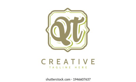 QT Initials, handwriting logo vector