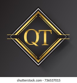 QT Letter logo in a square shape gold and silver colored geometric ornaments.