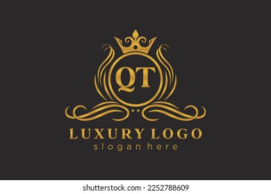 QT Letter Royal Luxury Logo template in vector art for Restaurant, Royalty, Boutique, Cafe, Hotel, Heraldic, Jewelry, Fashion and other vector illustration.