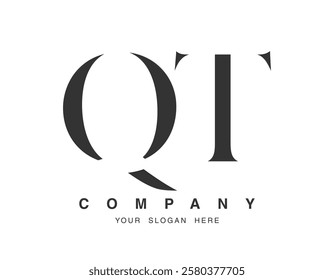 QT logo design. Initial letter q and t serif font style. Creative classic company name typography. Trendy logotype or identity. Vector illustration.