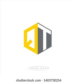 QT Logo Initial Monogram Negative Space Design Template With Yellow and Grey Color - Vector EPS 10