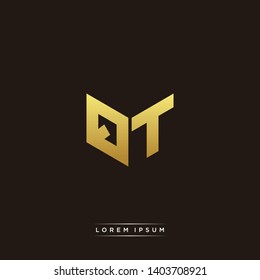 QT Logo Letter Initial Logo Designs Templete with Gold and Black Background